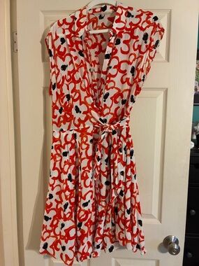 RACHEL Rachel Roy White Mini Dress with Red & Black Abstract Print